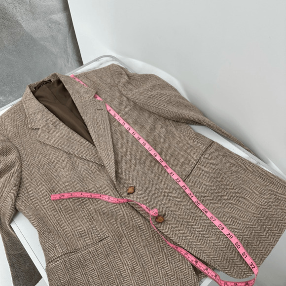 Vintage Mens Wool Tweed Sport Coat 44R Brown Herringbone Two Buttons Preppy - Picture 7 of 15